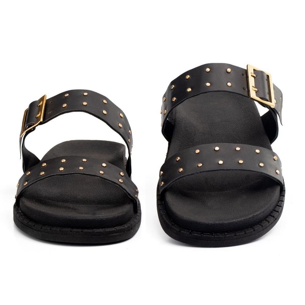 Sandália Papete Feminina Flatform Slide Sola Alta Enfeite Metalizado Confortável Resistente Preto 5