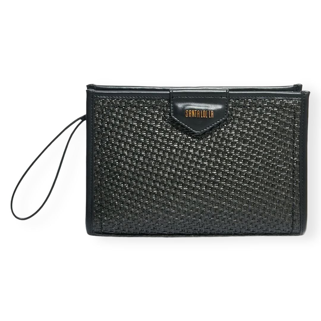 Bolsa Clutch Alça Fina Tramada Santa Lolla Feminino Preto Preto 1