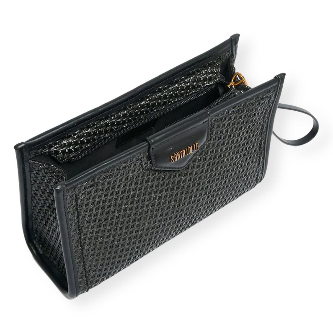 Bolsa Clutch Alça Fina Tramada Santa Lolla Feminino Preto Preto 3