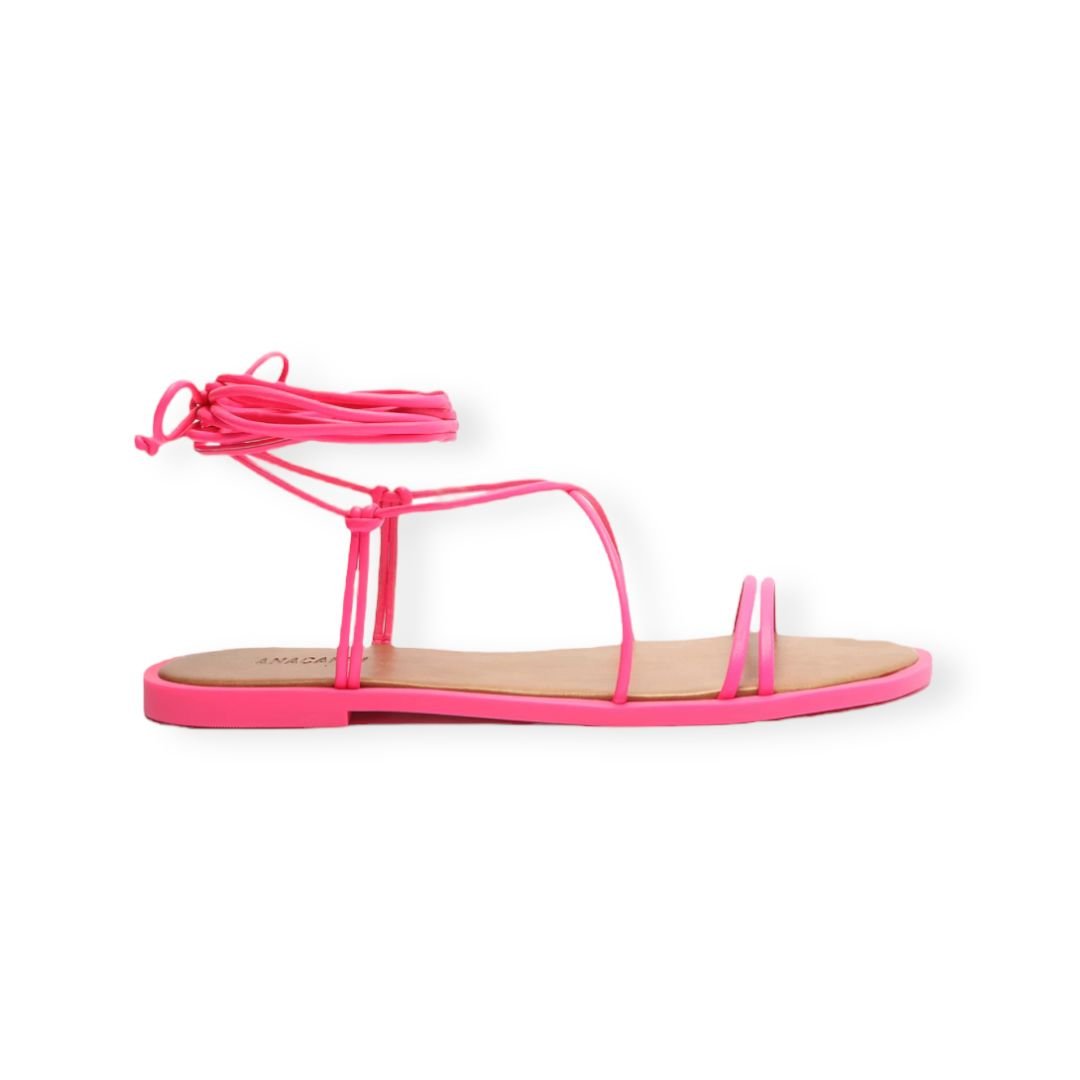 Sandália Rasteira Amarração Neon Anacapri Feminino Rosa 