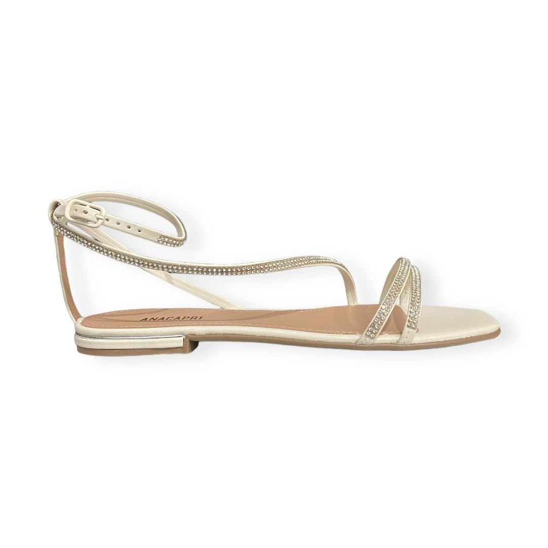 Sandalia Rasteira Tiras Finas Strass Anacapri Feminino Branco Branco 1