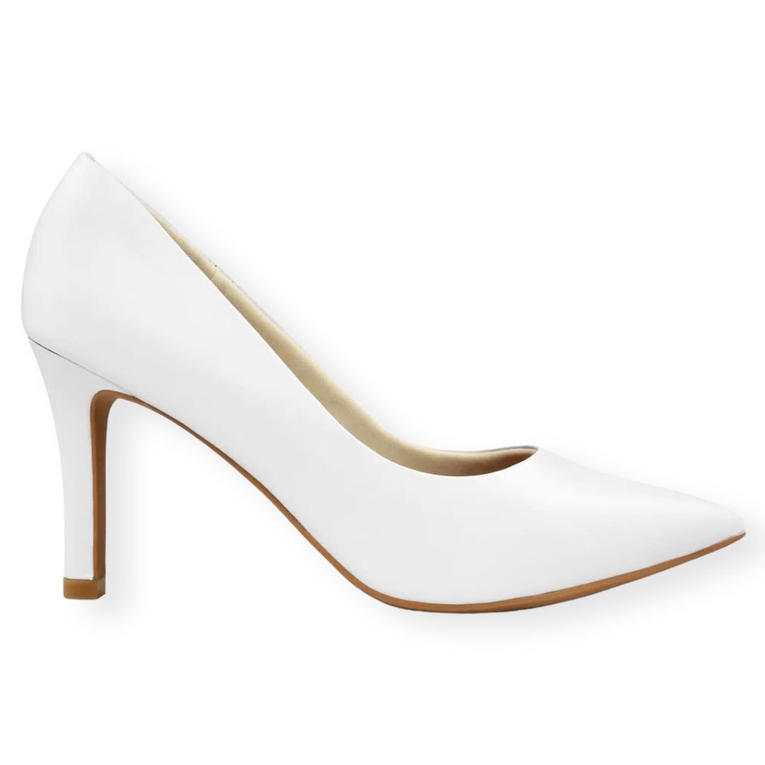Scarpin Branco Salto Alto Couro Bico Fino Usaflex Feminino Branco Branco 1