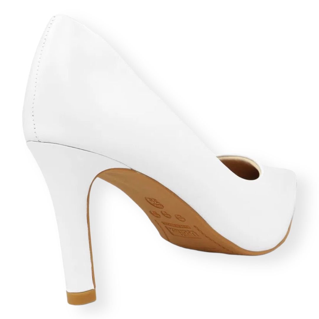 Scarpin Branco Salto Alto Couro Bico Fino Usaflex Feminino Branco Branco 2