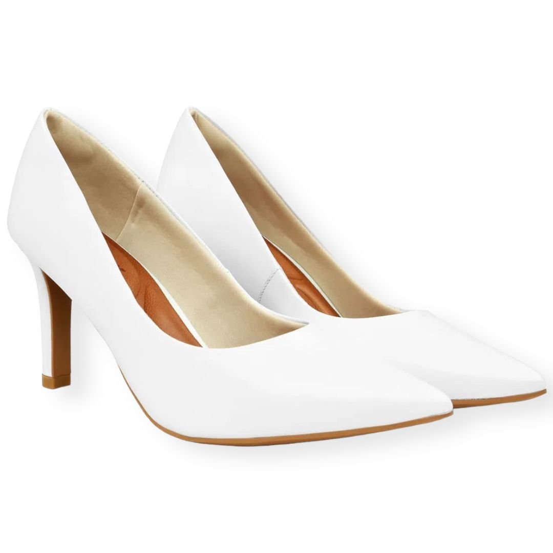 Scarpin Branco Salto Alto Couro Bico Fino Usaflex Feminino Branco Branco 4