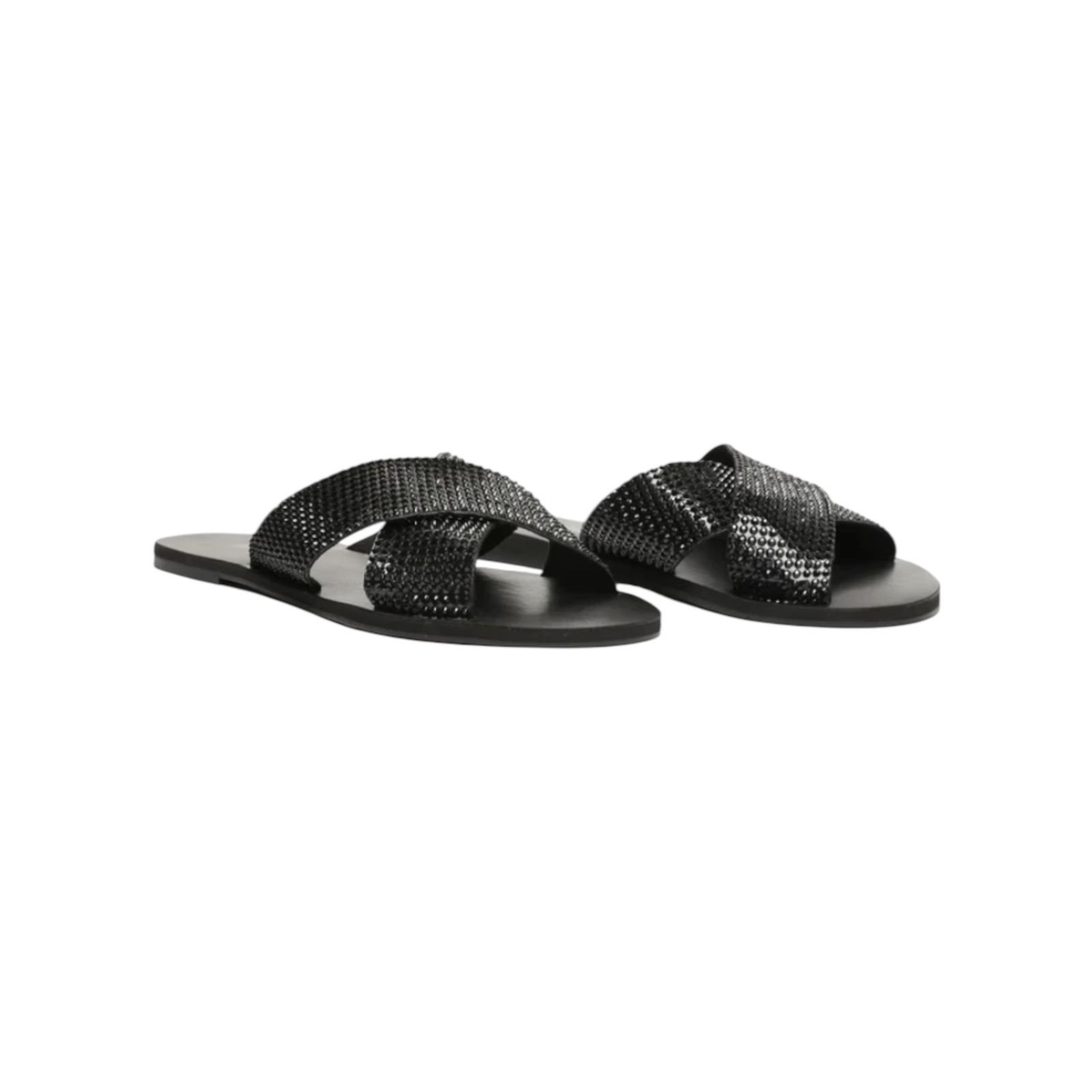 Sandalia Rasteira Feminina Anacapri Tiras Cruzadas Glam Preto Preto 2