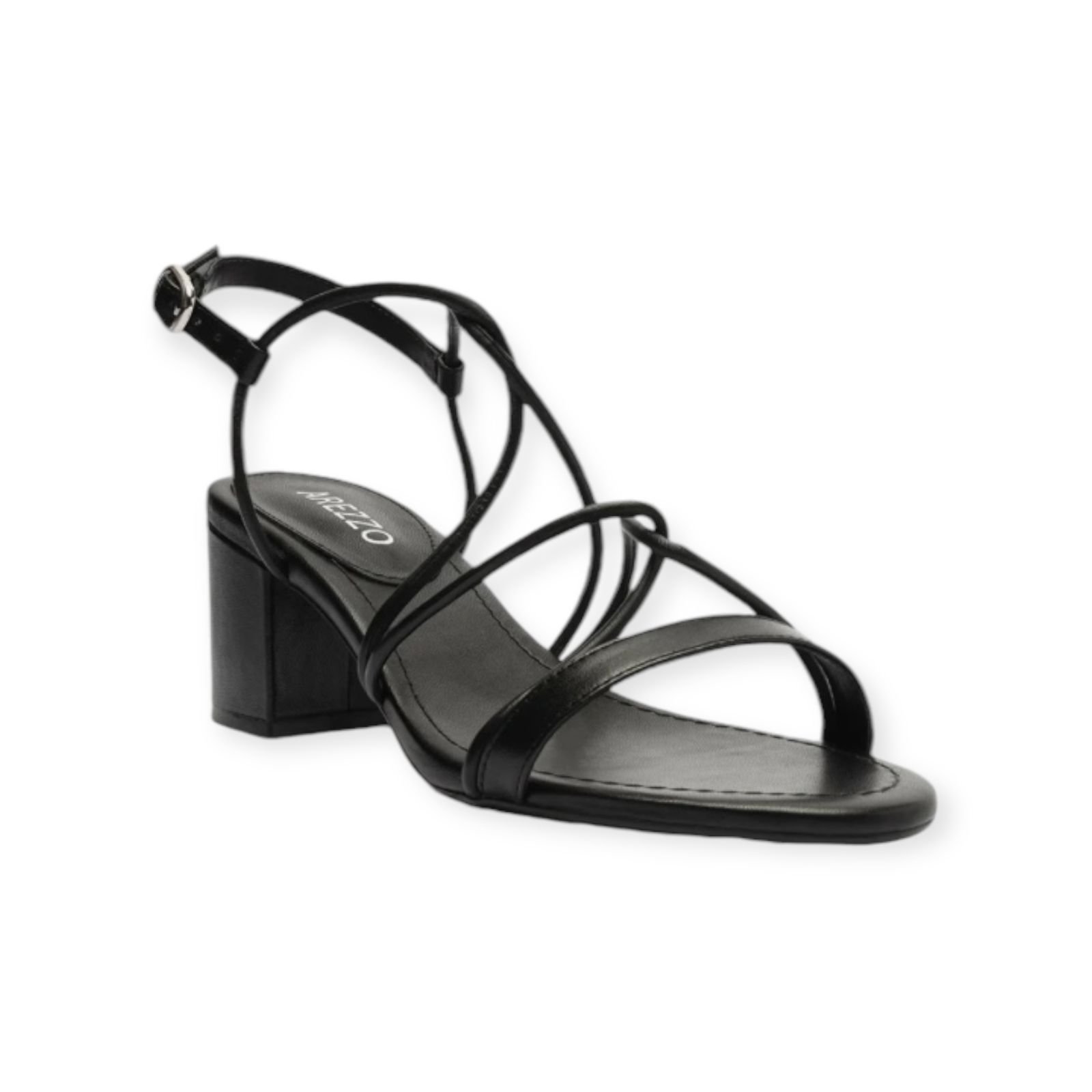Sandalia Feminina Arezzo Tiras Cruzadas Salto Medio Bloco Preto Preto 2