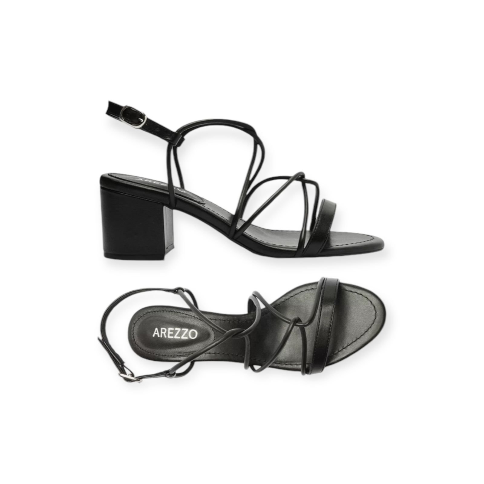 Sandalia Feminina Arezzo Tiras Cruzadas Salto Medio Bloco Preto Preto 3