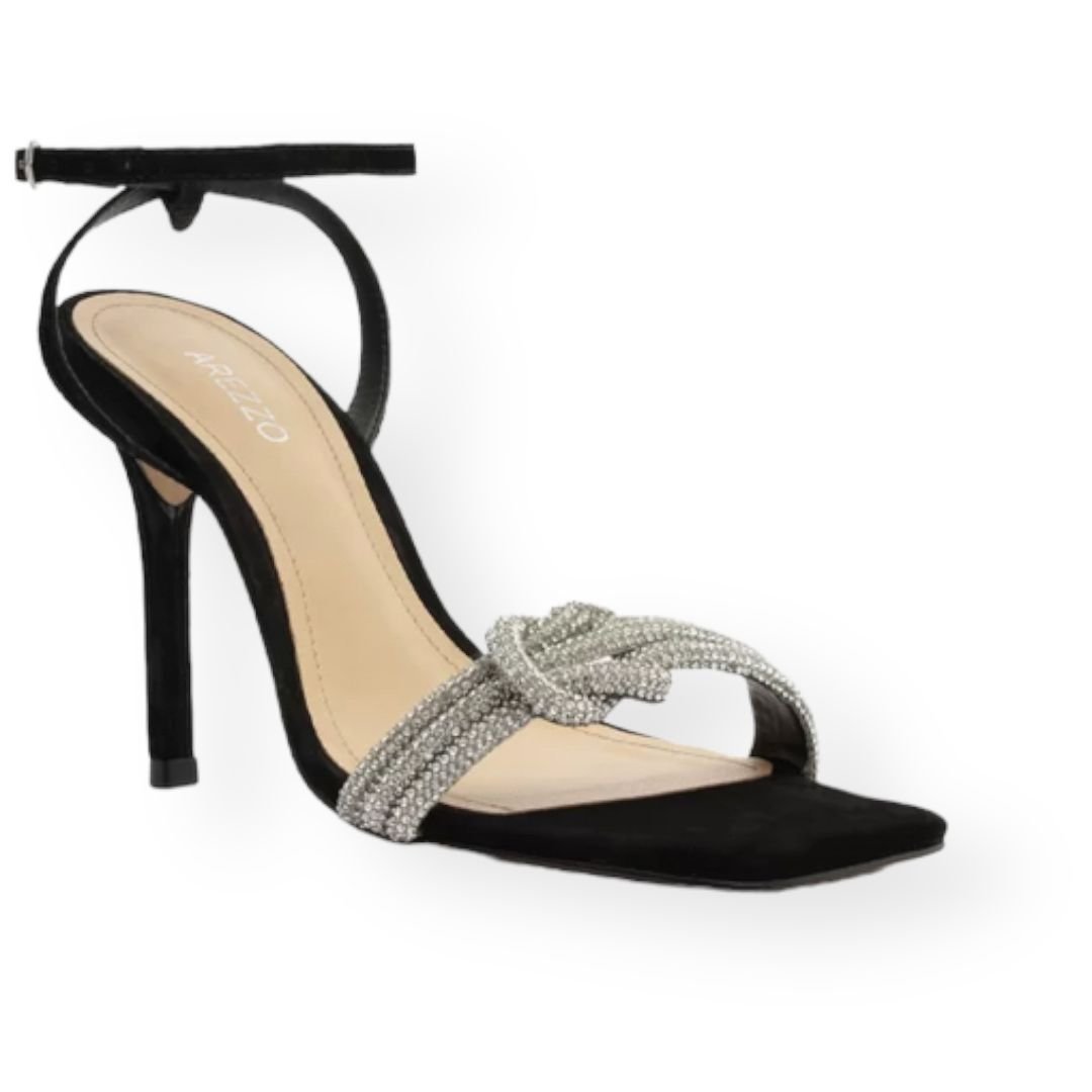 Sandália Salto Fino Tiras Nobuck Arezzo Feminino Preta