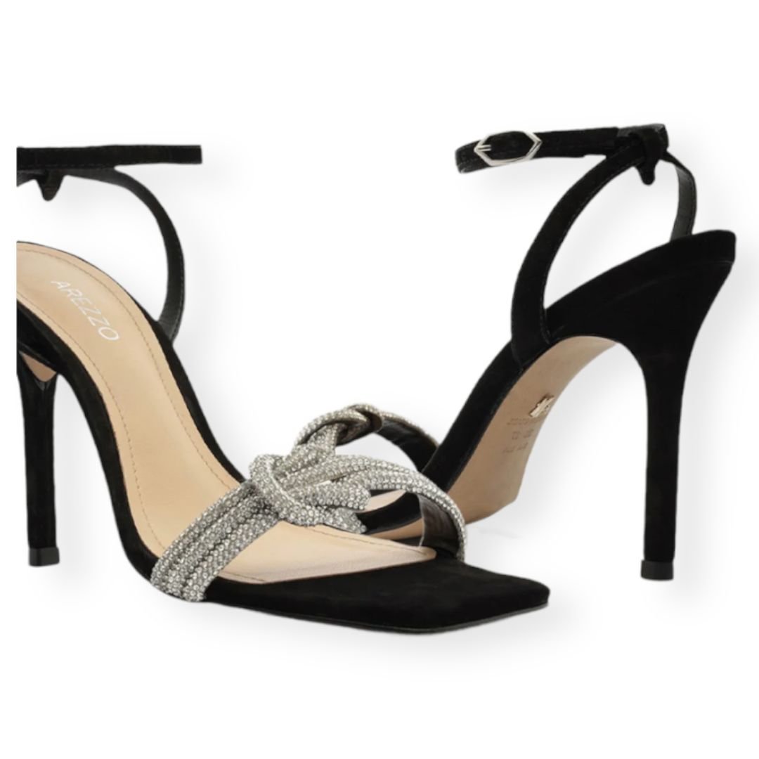 Sandália Salto Fino Tiras Nobuck Arezzo Feminino Preta Preto 4