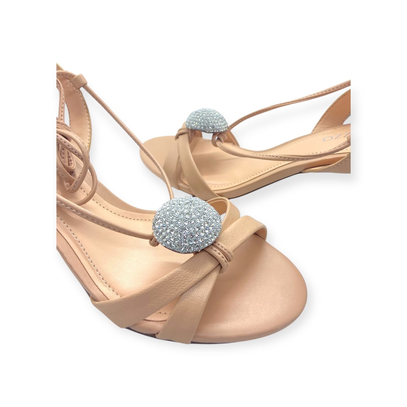 Sandalia Feminina Arezzo Nappa Capra Amarração Strass Salto Fino Nude Nude 5