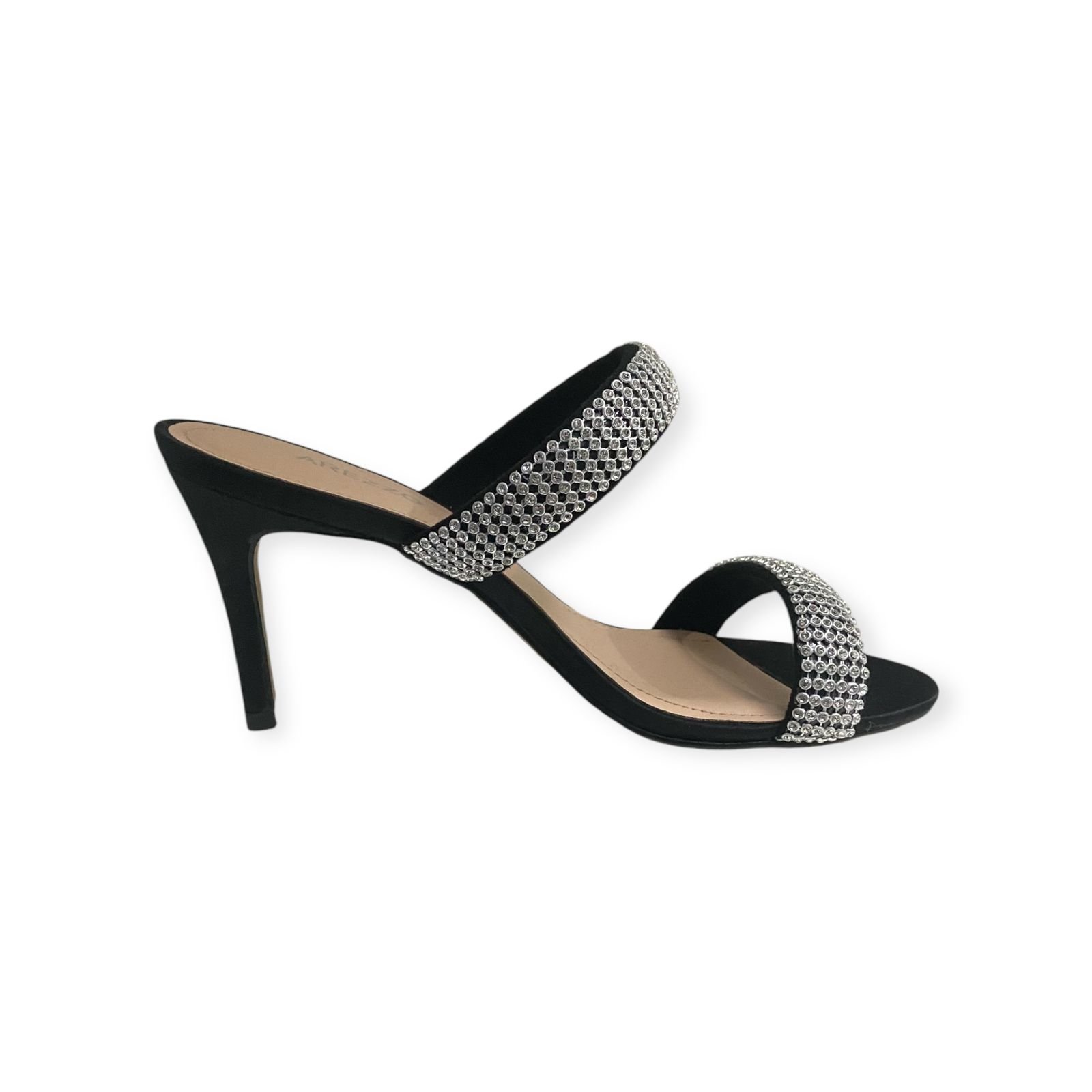 Tamanco Feminino Arezzo Duas Tiras Strass Salto Alto Preto