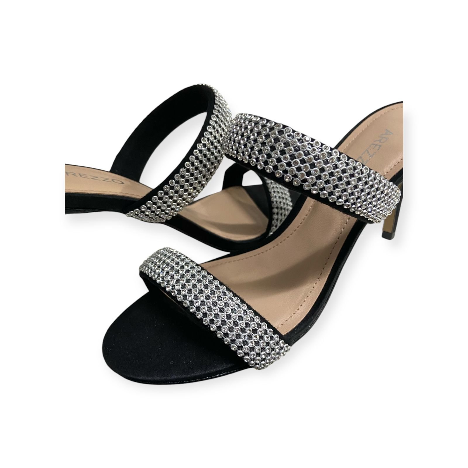 Tamanco Feminino Arezzo Duas Tiras Strass Salto Alto Preto Preto 3
