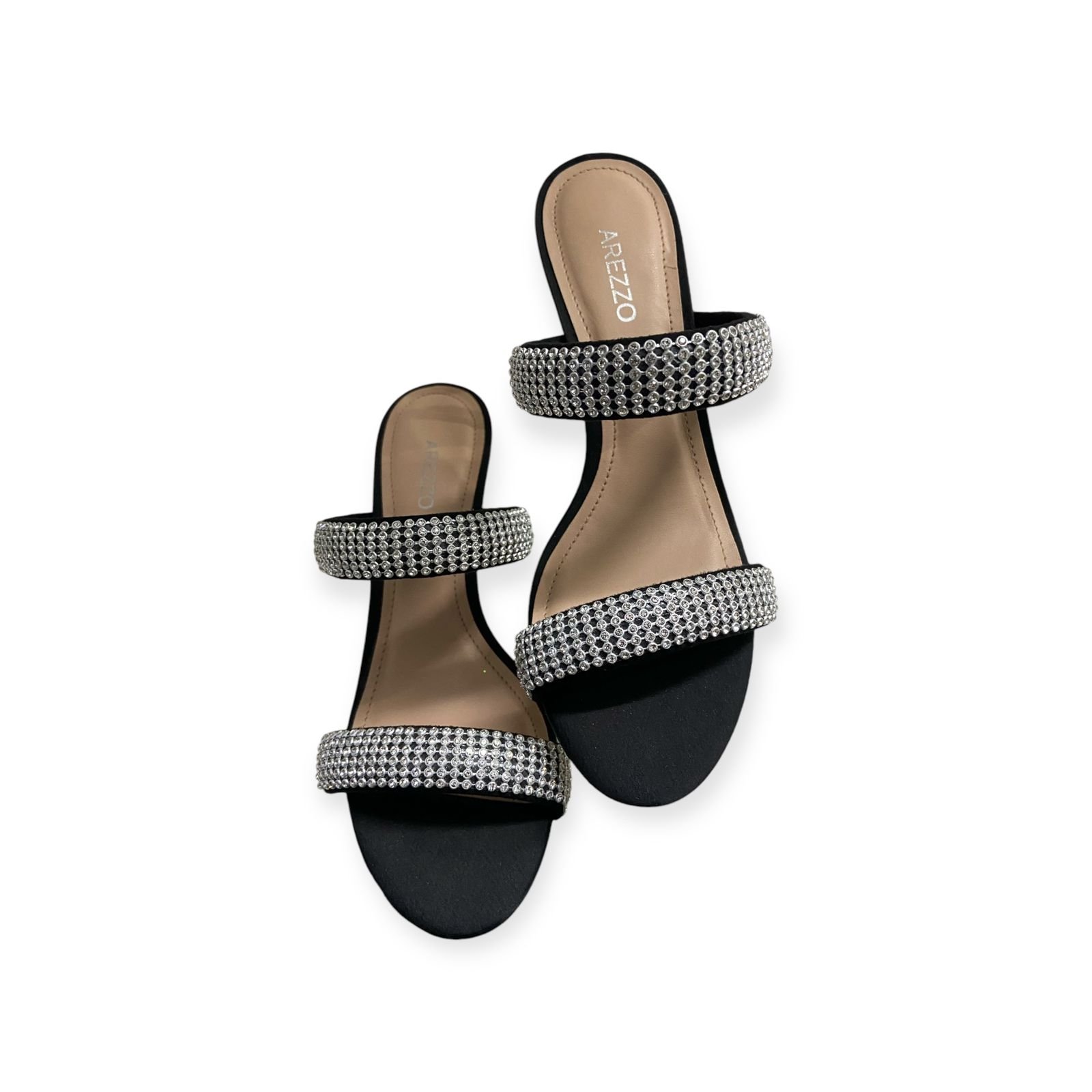 Tamanco Feminino Arezzo Duas Tiras Strass Salto Alto Preto Preto 4