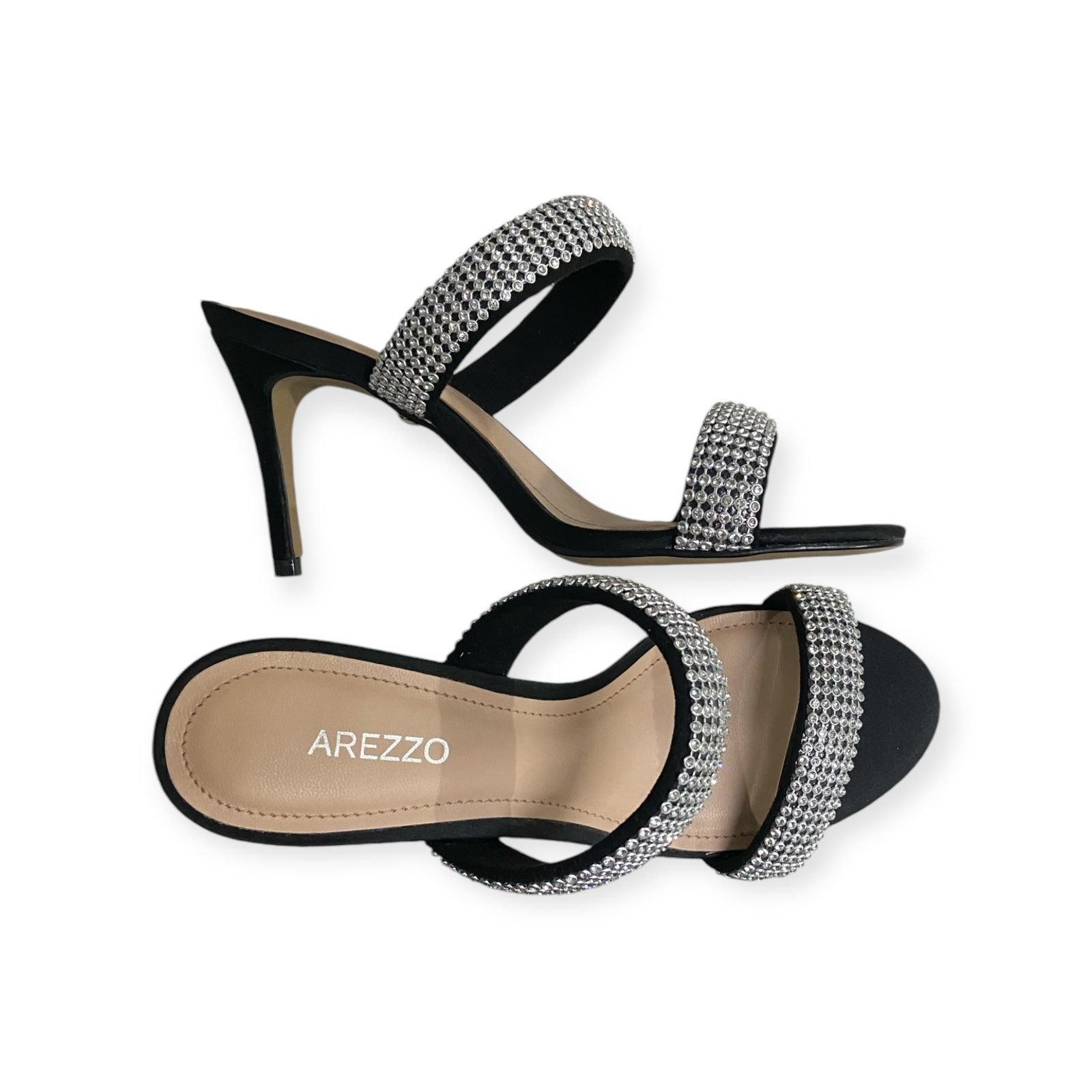 Tamanco Feminino Arezzo Duas Tiras Strass Salto Alto Preto Preto 5