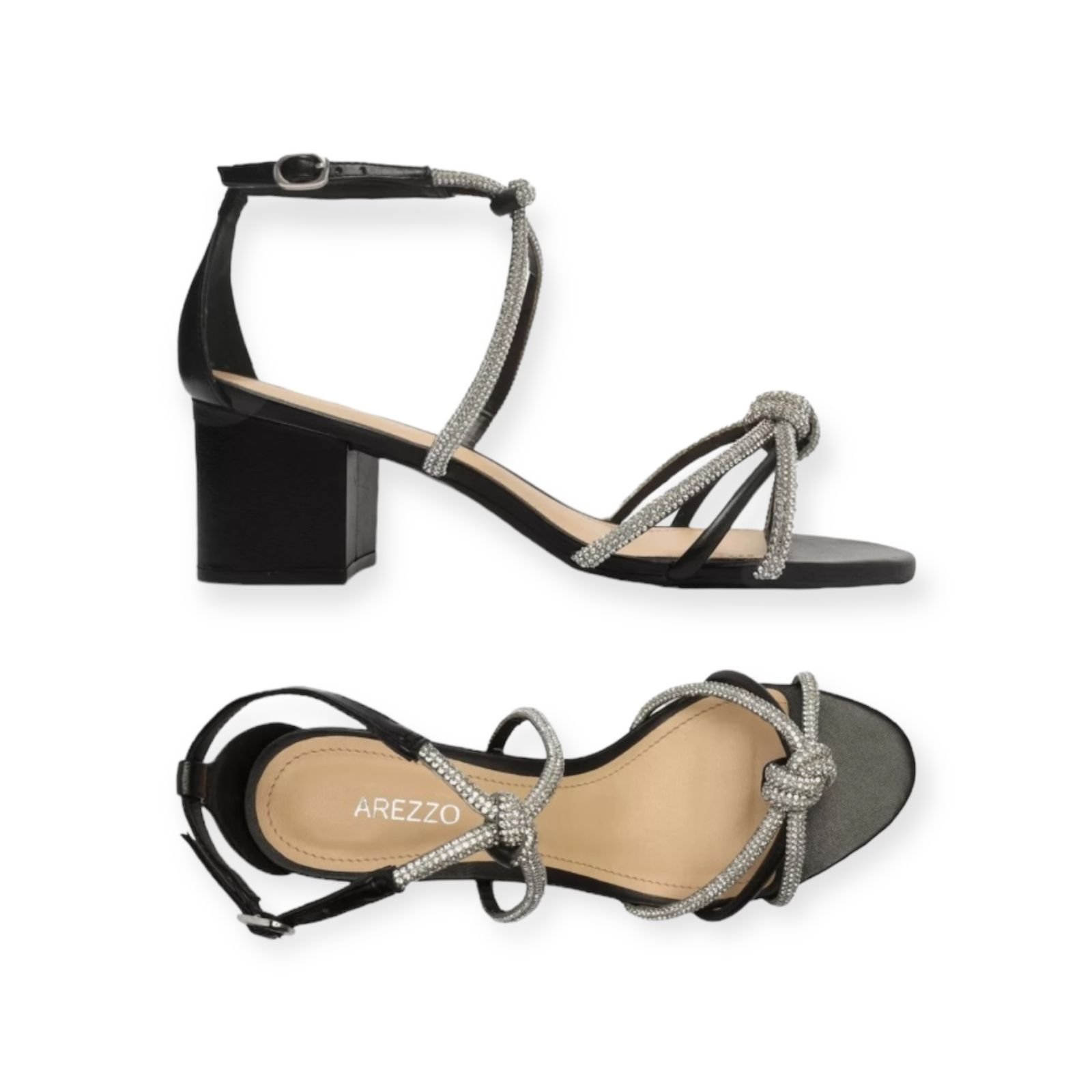 Sandalia Salto Bloco Tiras Strass Arezzo Feminino Preto Preto 3