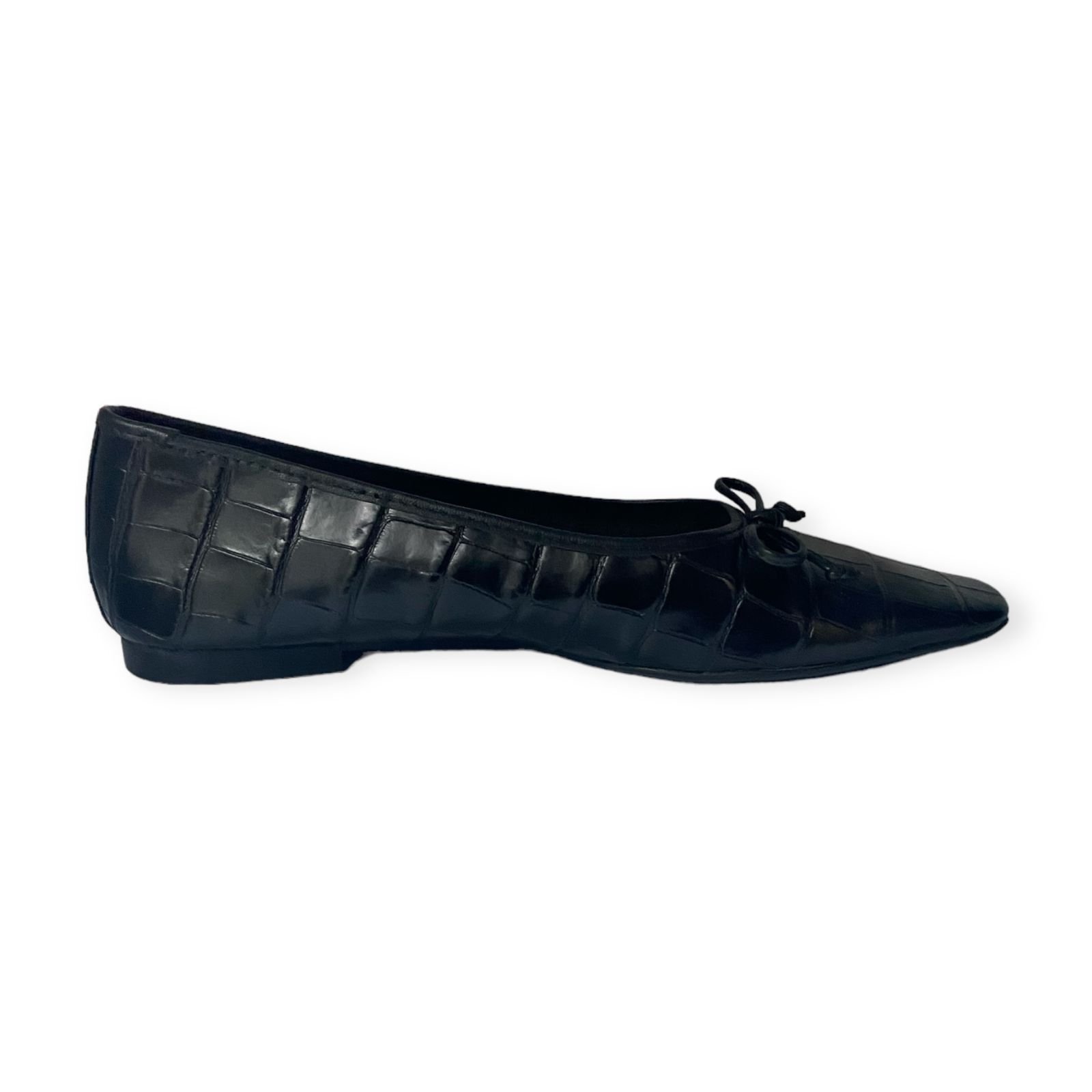 Sapatilha Feminina Schutz Couro Croco Bico Quadrado Preto