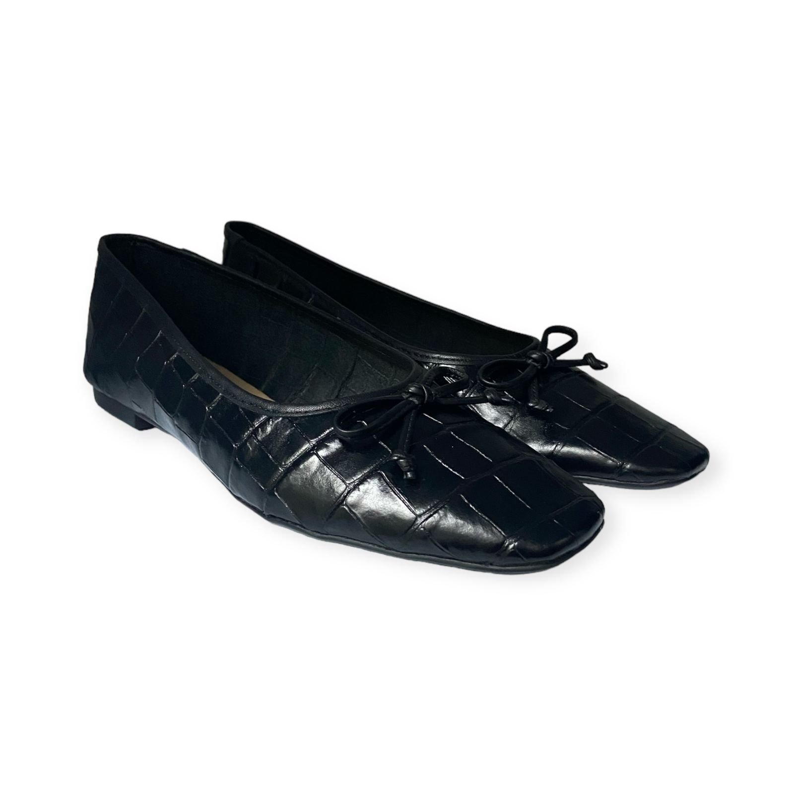 Sapatilha Feminina Schutz Couro Croco Bico Quadrado Preto Preto 2