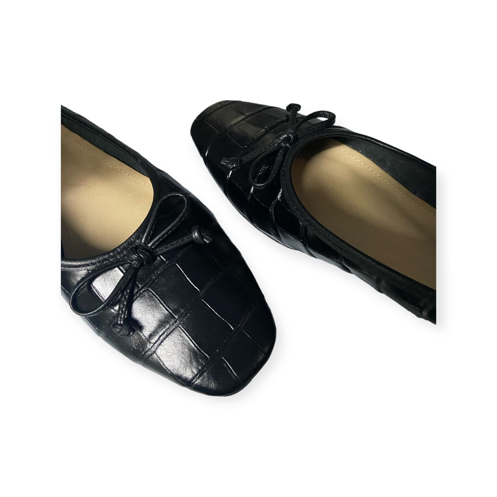 Sapatilha Feminina Schutz Couro Croco Bico Quadrado Preto Preto 3