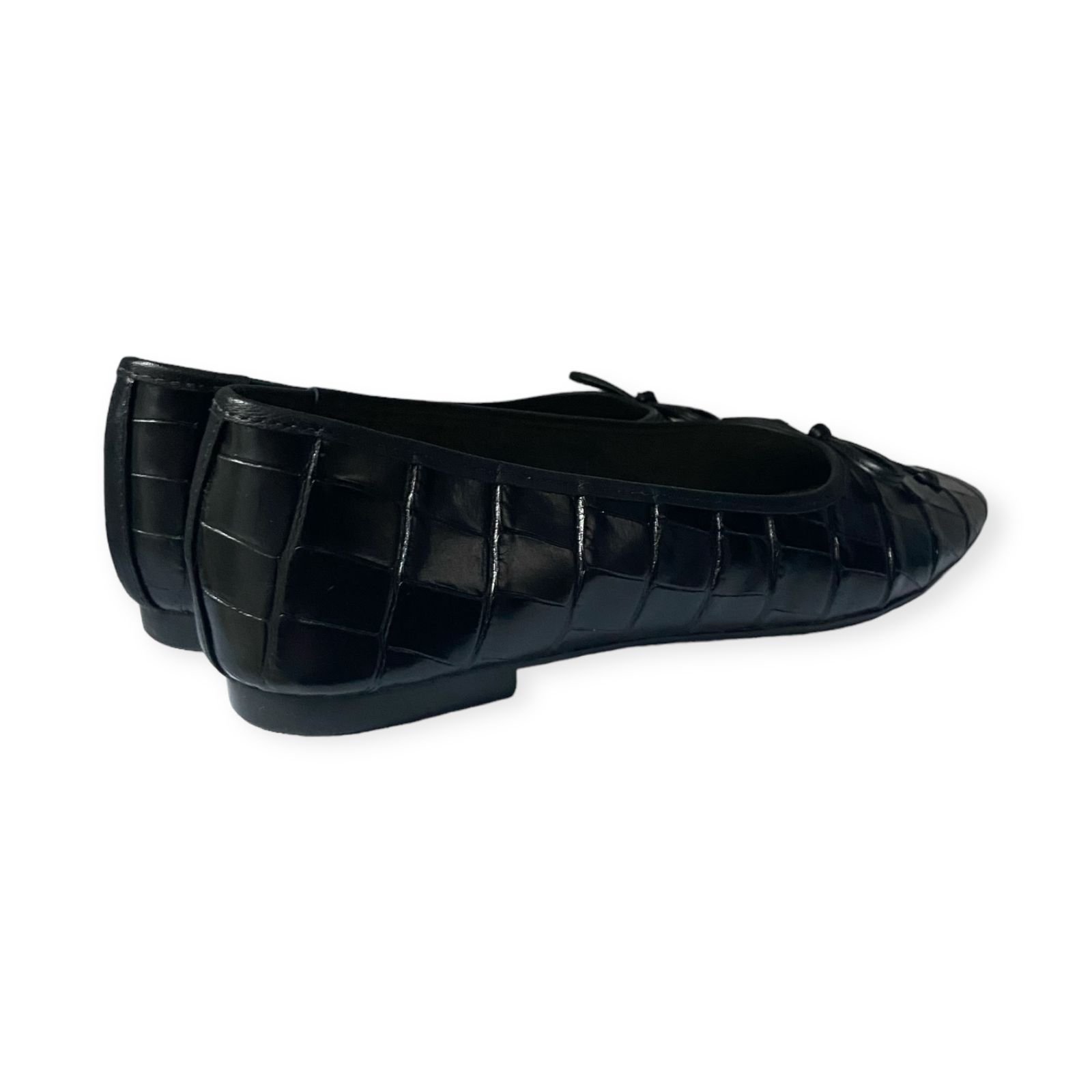 Sapatilha Feminina Schutz Couro Croco Bico Quadrado Preto Preto 4