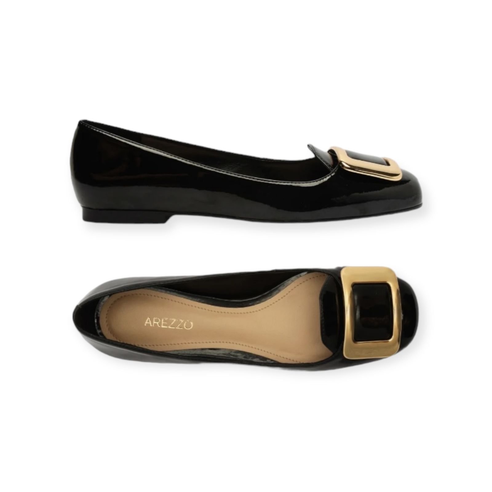 Sapatilha Feminina Arezzo Metal Verniz Bico Quadrado Preto Preto 3