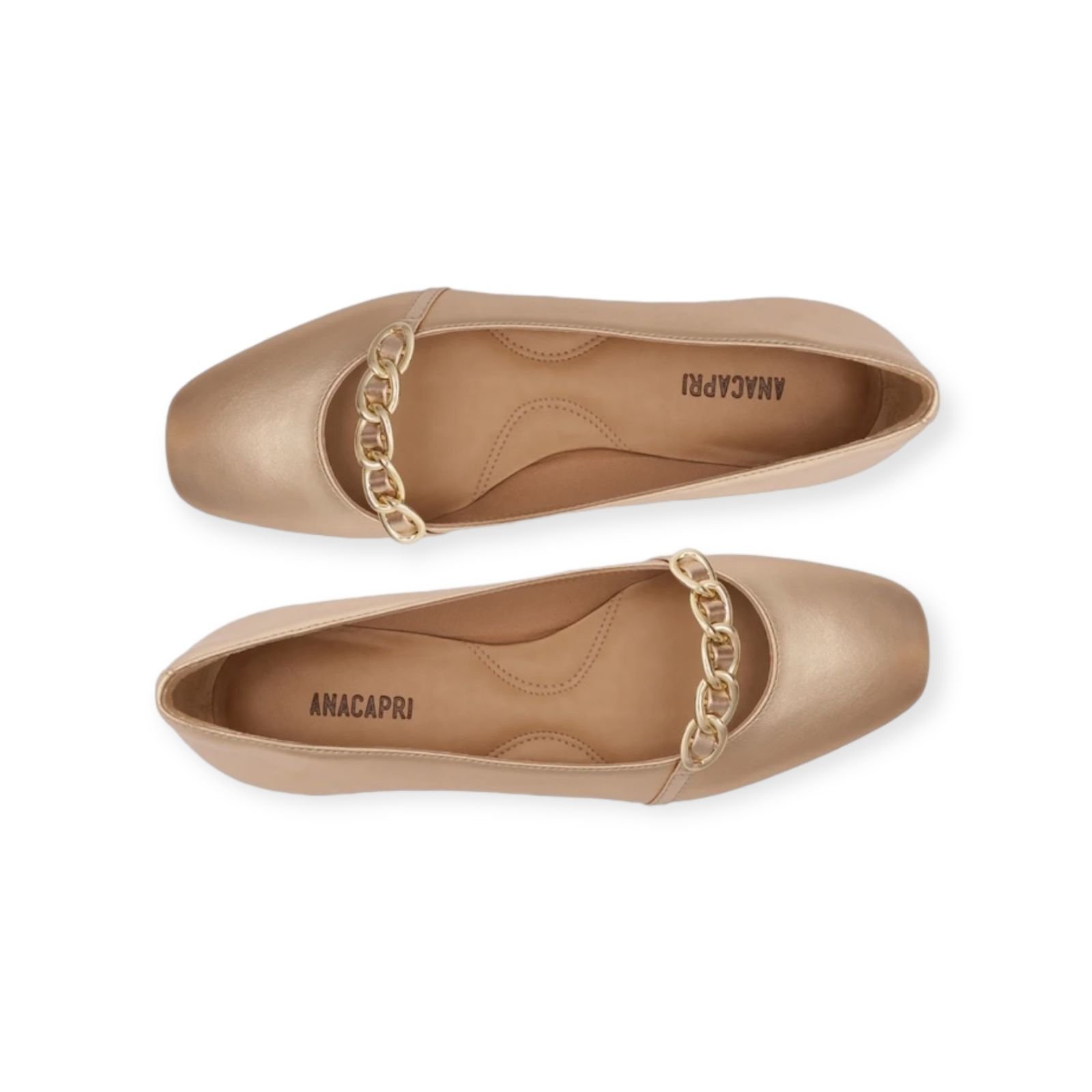 Sapatilha Feminina Anacapri Tira Corrente Metalizada Bico Quadrado Dourado Dourado 4