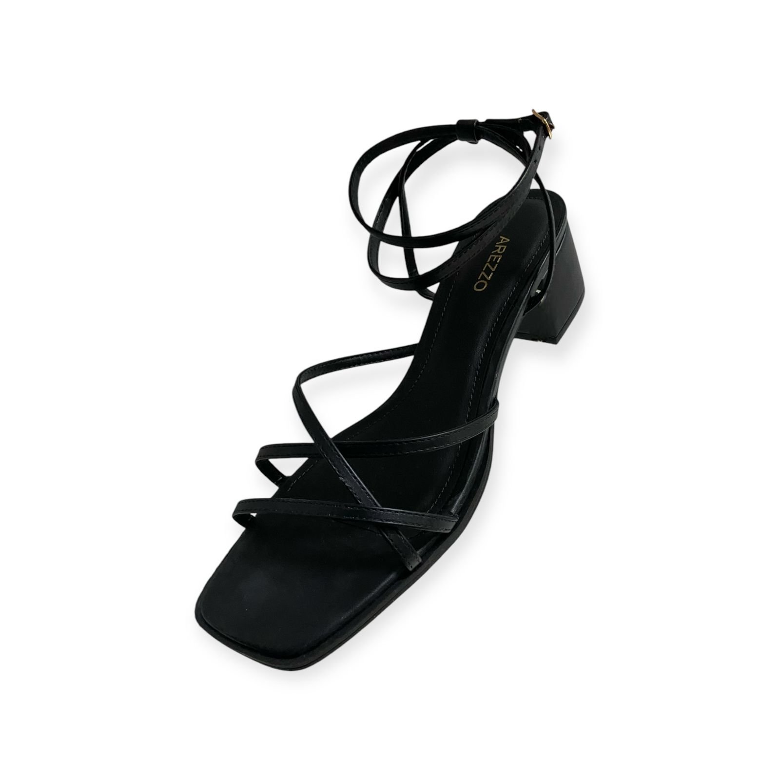 Sandalia Feminina Arezzo Couro Tiras Salto Baixo Bloco Preto Preto 4