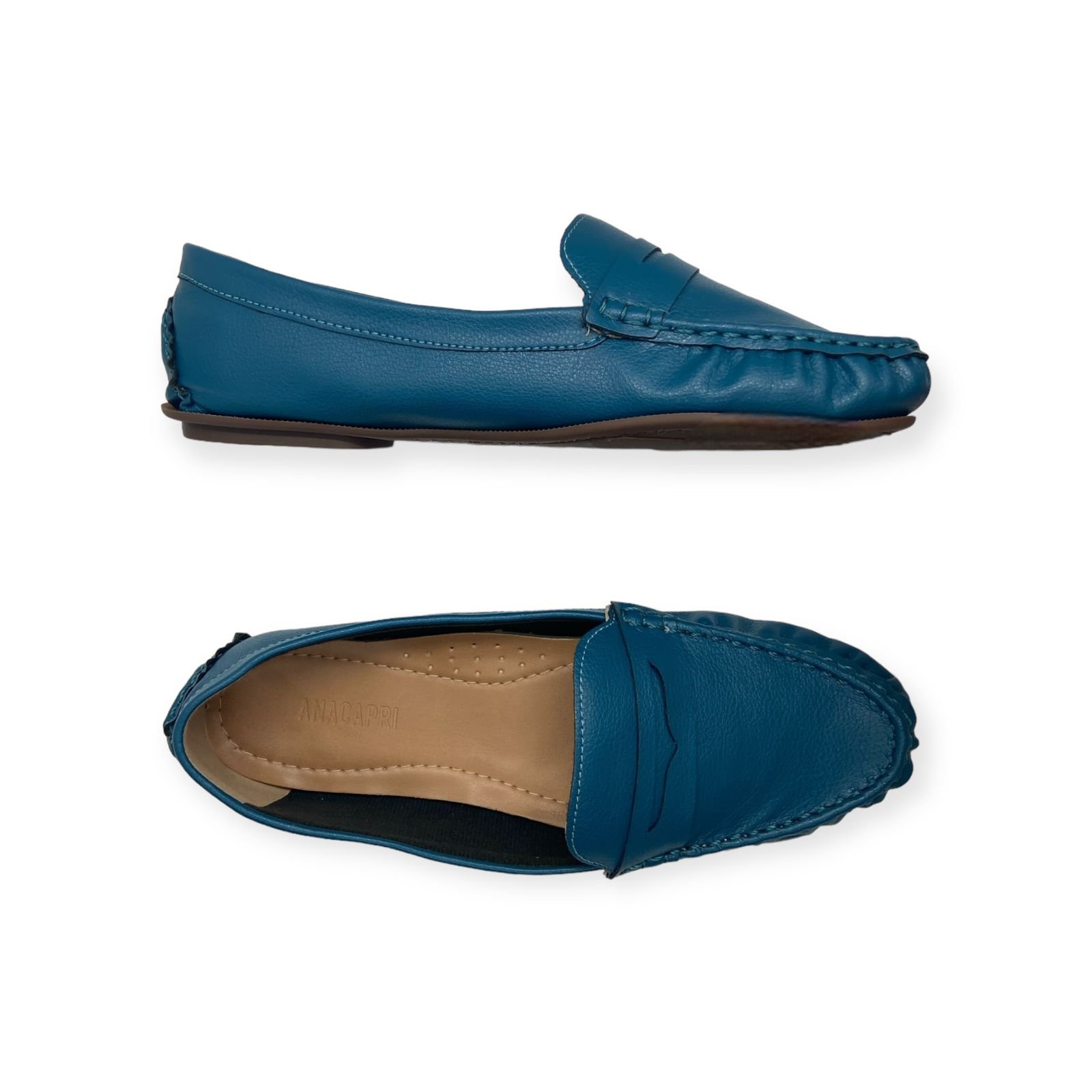 Mocassim Feminino Anacapri Clássico Pespontos Azul Azul 3