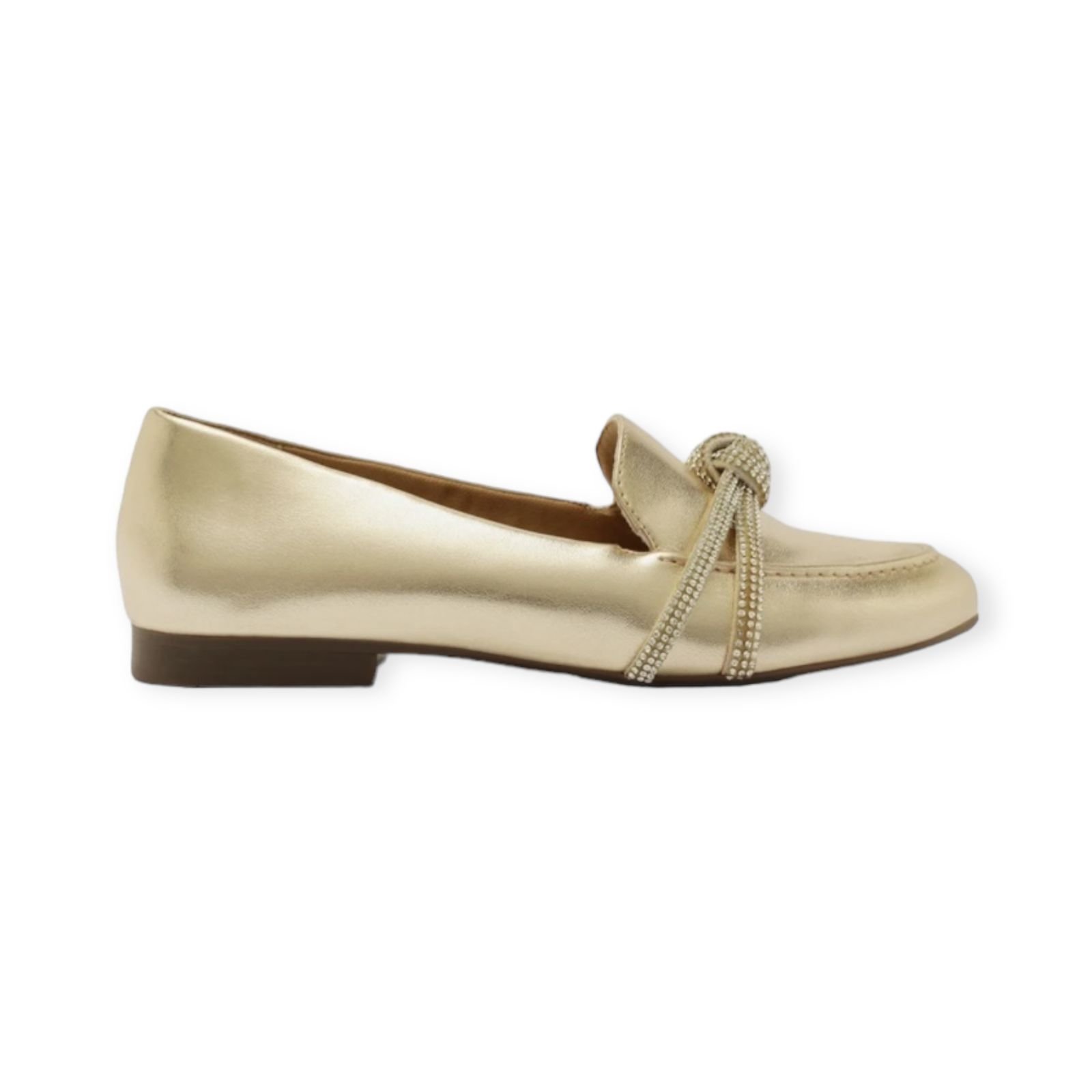 Mocassim Feminino Anacapri Tiras Nó Pedrarias Dourado