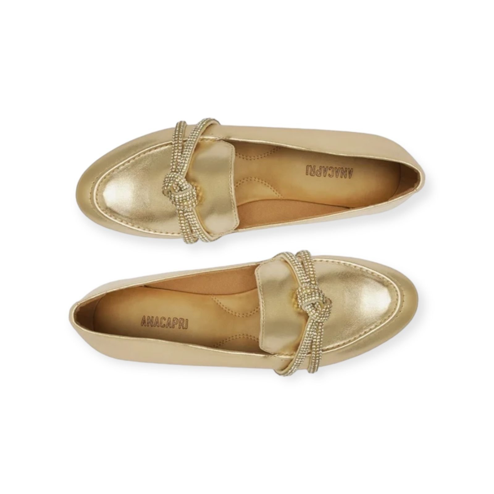 Mocassim Feminino Anacapri Tiras Nó Pedrarias Dourado Dourado 4