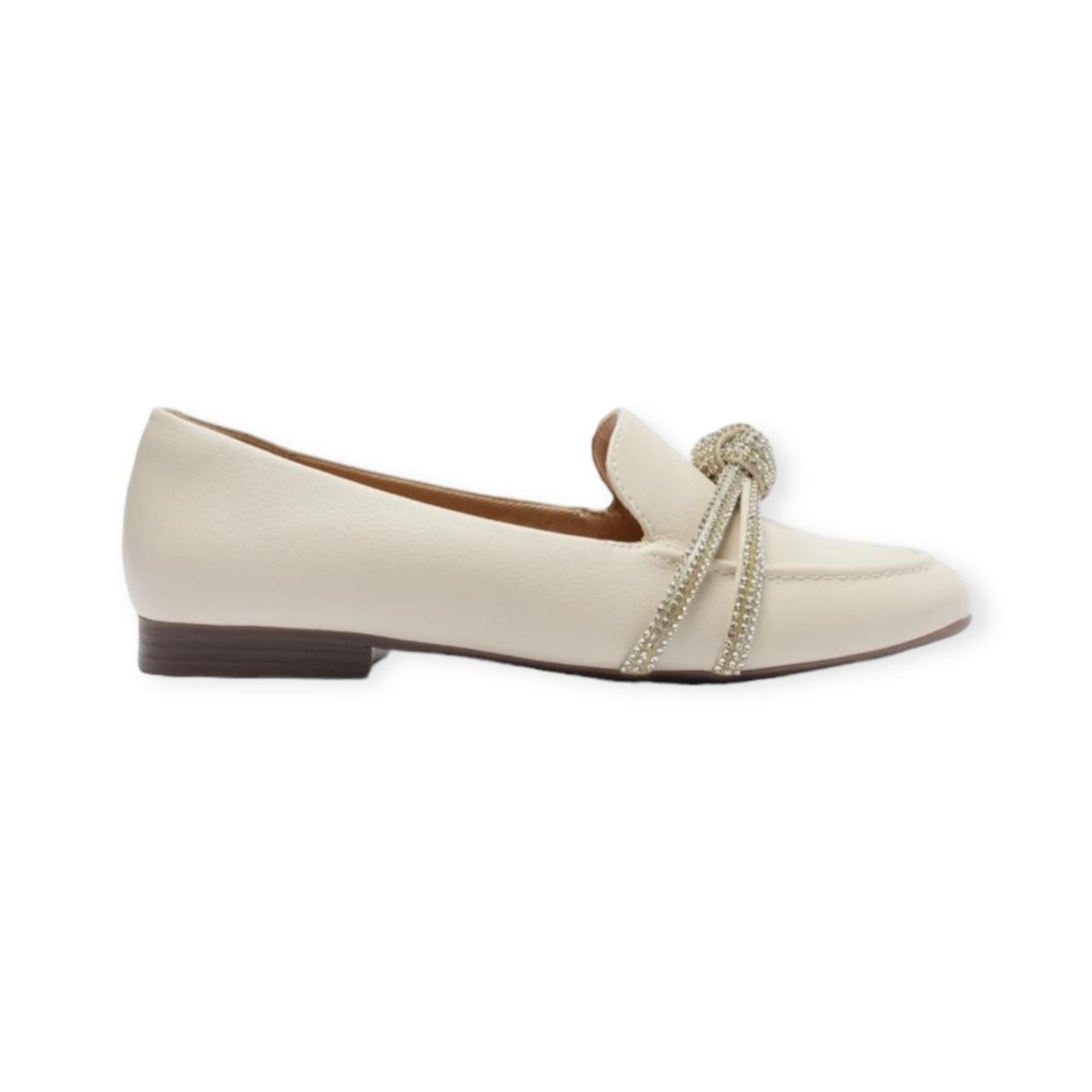 Mocassim Feminino Anacapri Tiras Nó Pedrarias Creme