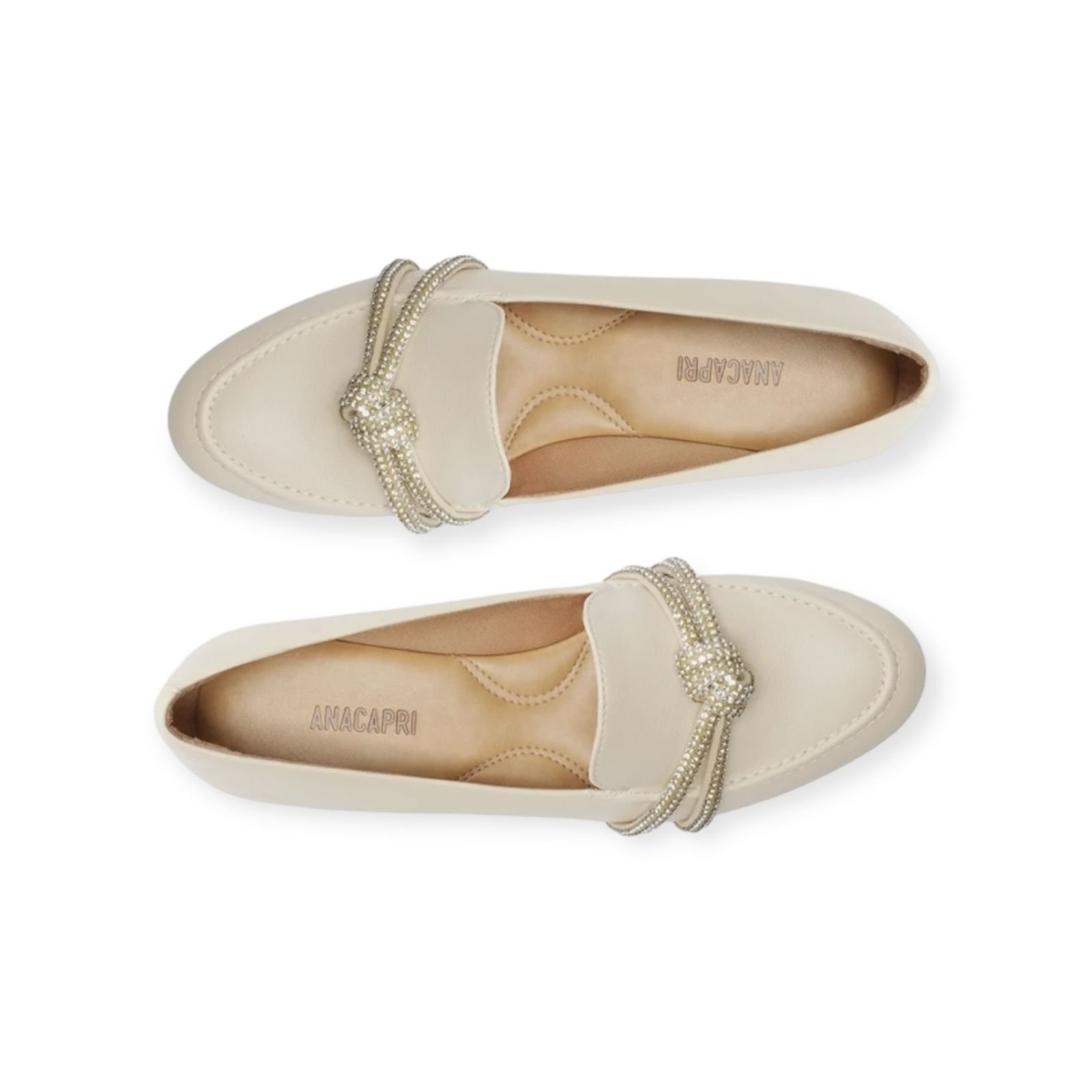 Mocassim Feminino Anacapri Tiras Nó Pedrarias Creme Creme 4