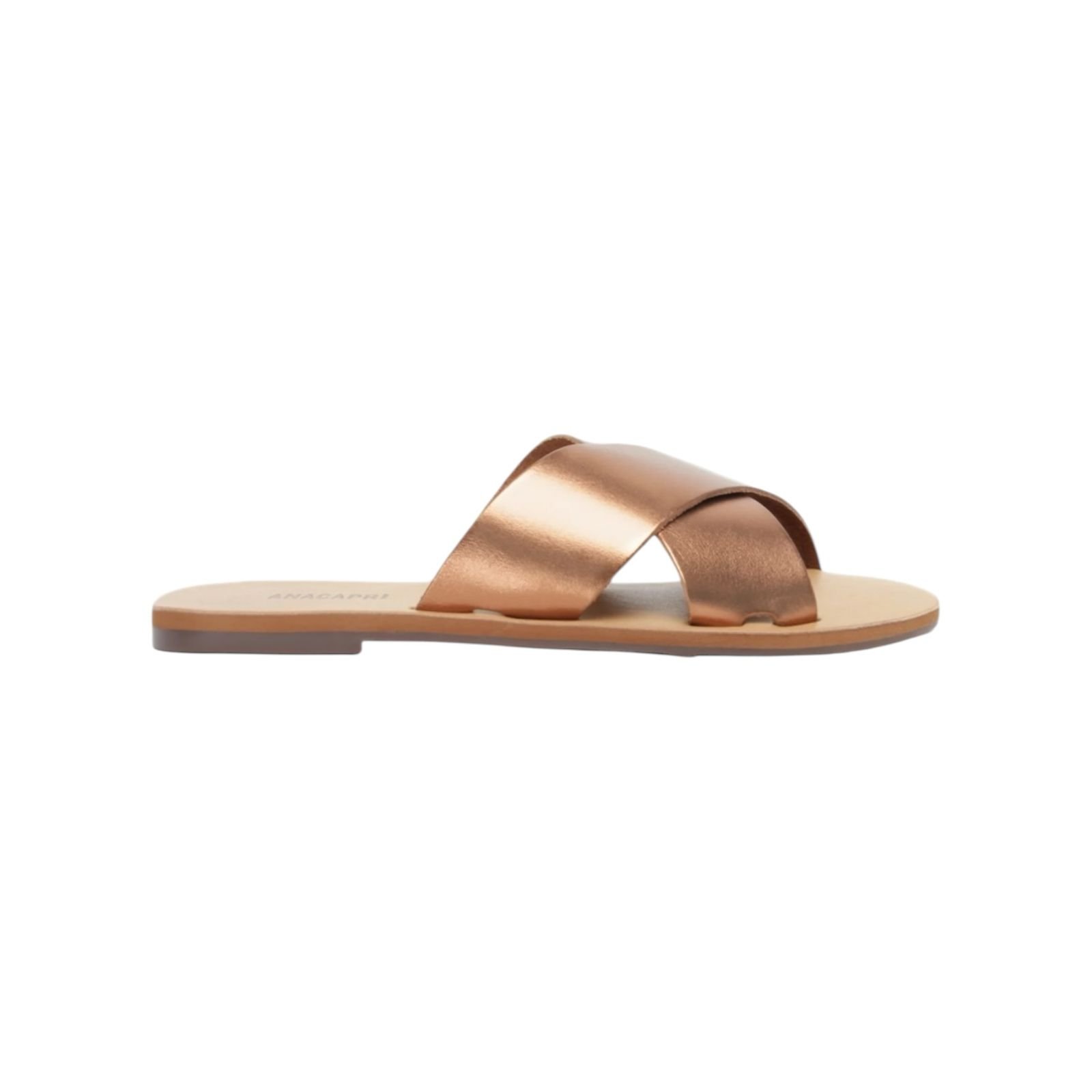 Rasteira Feminina Anacapri Couro Tiras Cruzadas Bronze 