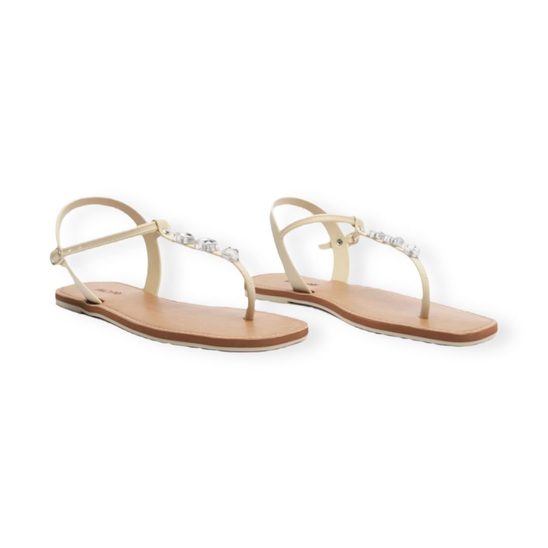 Sandalia Rasteira Tiras Pedraria Anacapri Feminino Off White Branco 2