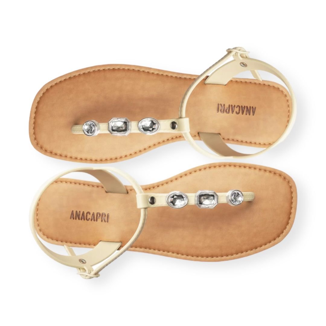 Sandalia Rasteira Tiras Pedraria Anacapri Feminino Off White Branco 3