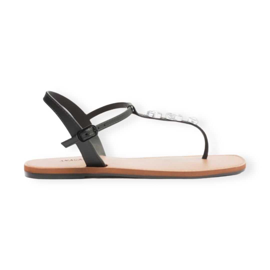 Sandalia Rasteira Tiras Pedrarias Anacapri Feminino Preto