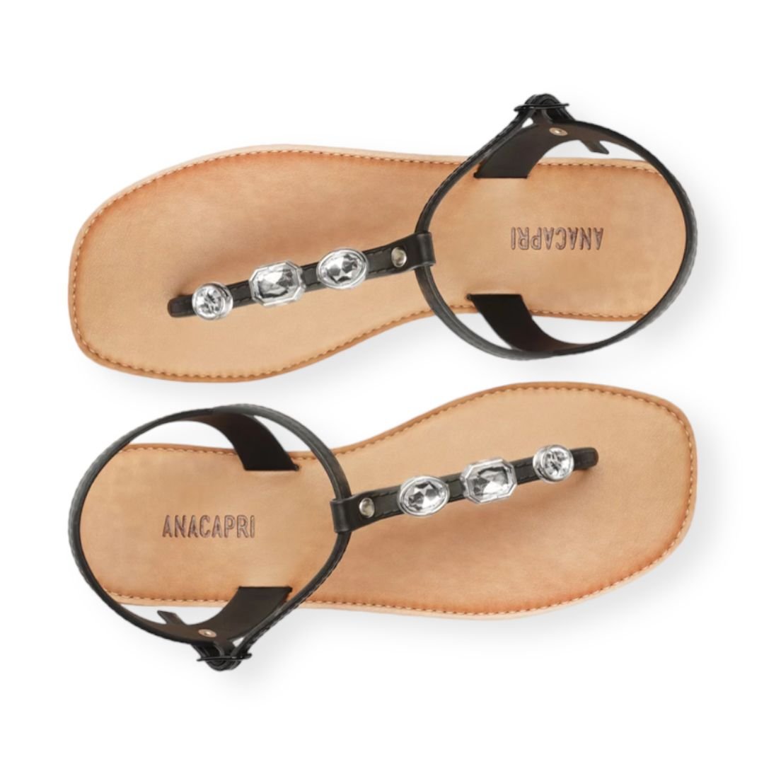 Sandalia Rasteira Tiras Pedrarias Anacapri Feminino Preto Preto 3