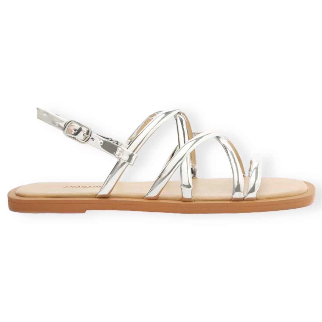 Sandália Rasteira Metalizada Multitiras Anacapri Feminino Prata