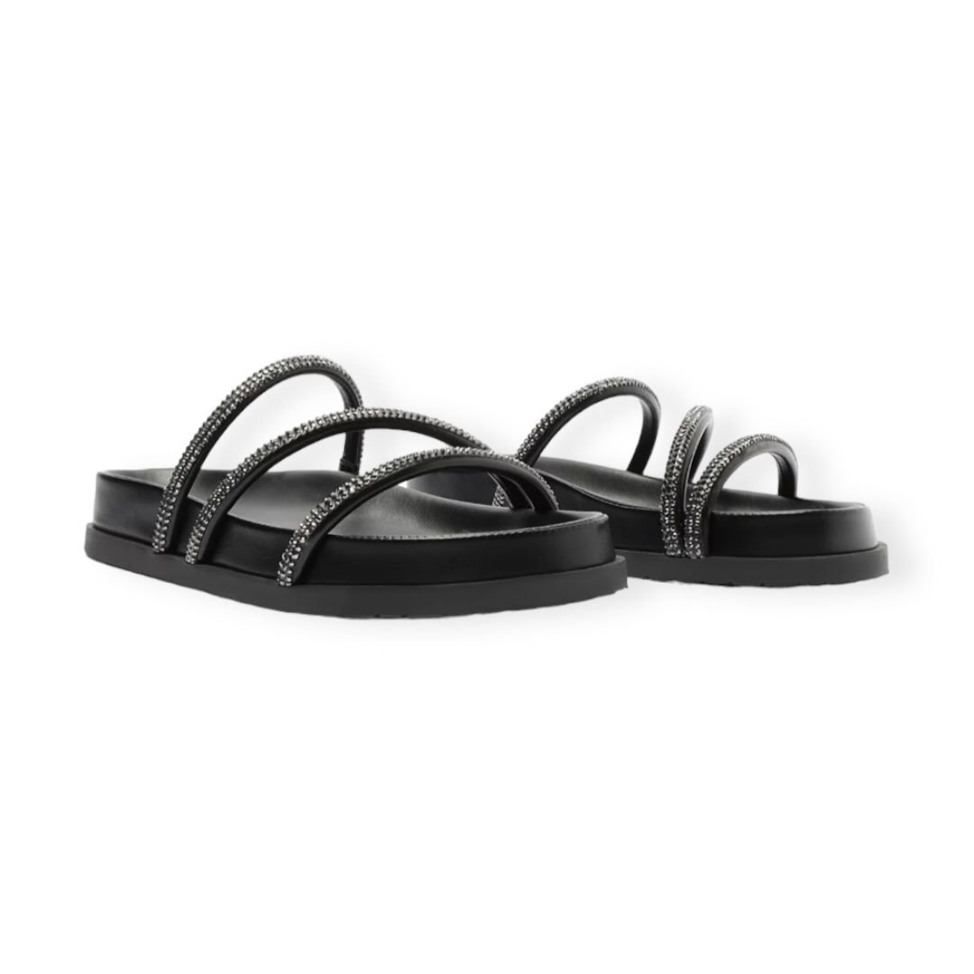 Sandalia Rasteira Papete Tiras Pedrarias Anacapri Feminino Preto Preto 2