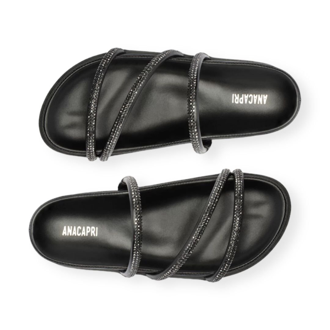 Sandalia Rasteira Papete Tiras Pedrarias Anacapri Feminino Preto Preto 4