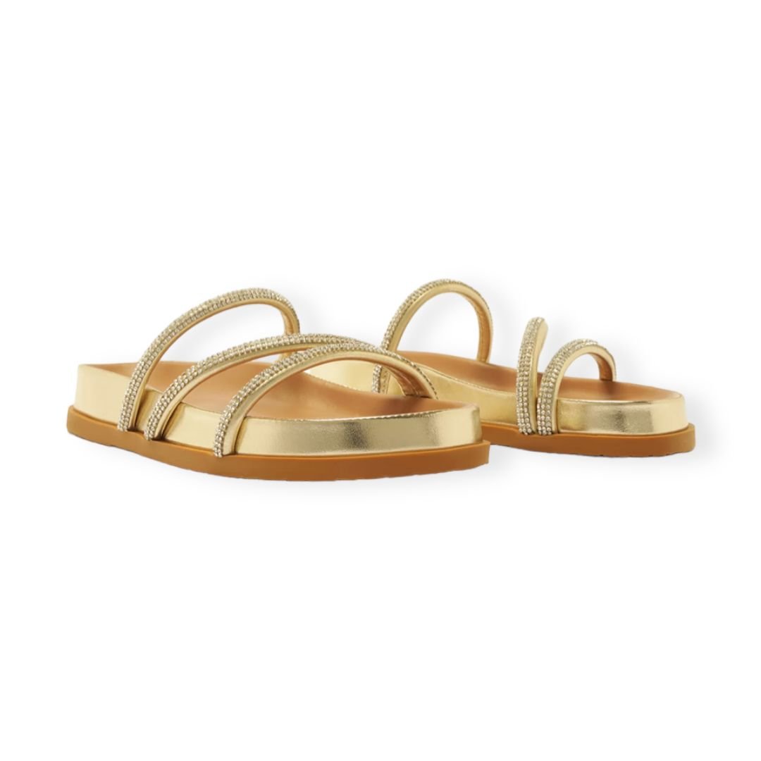 Sandalia Rasteira Papete Tiras Pedrarias Anacapri Feminino Dourado Dourado 2