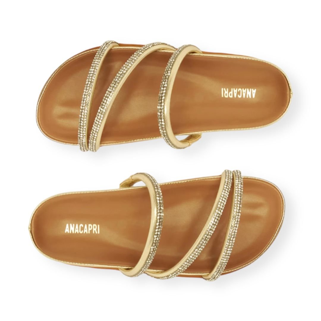 Sandalia Rasteira Papete Tiras Pedrarias Anacapri Feminino Dourado Dourado 3