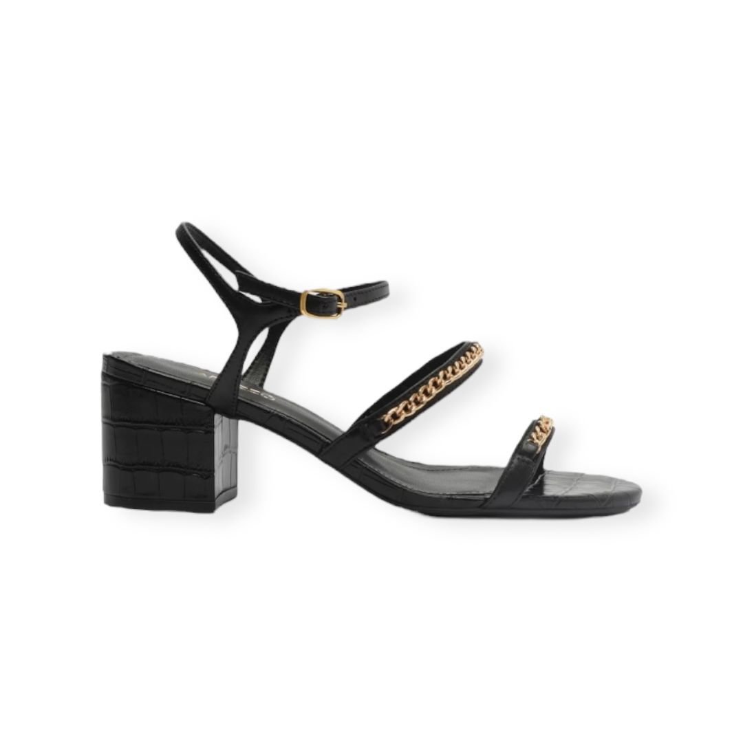 Sandalia Croco Salto Medio Bloco Tiras Corrente Arezzo Feminino Preto