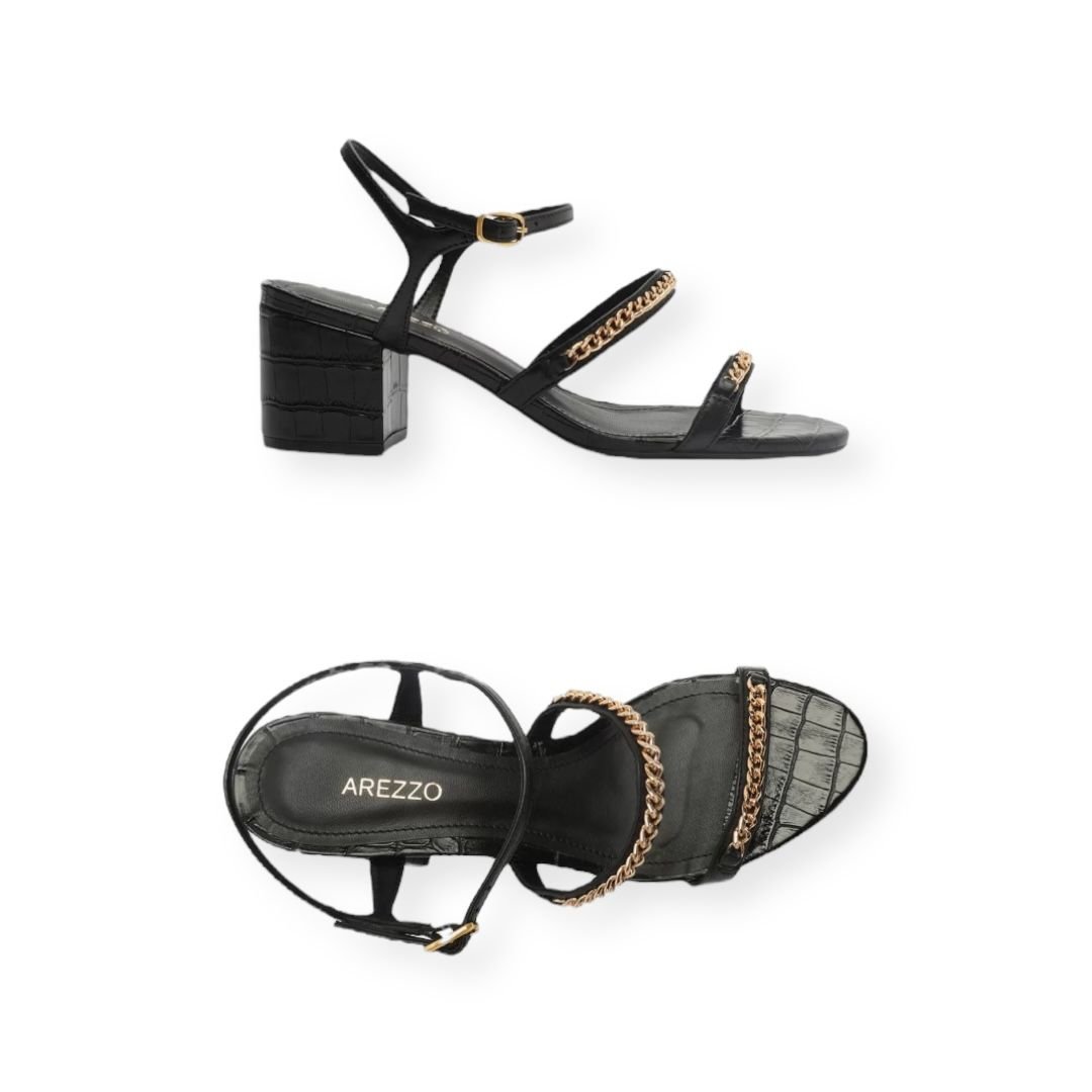 Sandalia Croco Salto Medio Bloco Tiras Corrente Arezzo Feminino Preto Preto 3