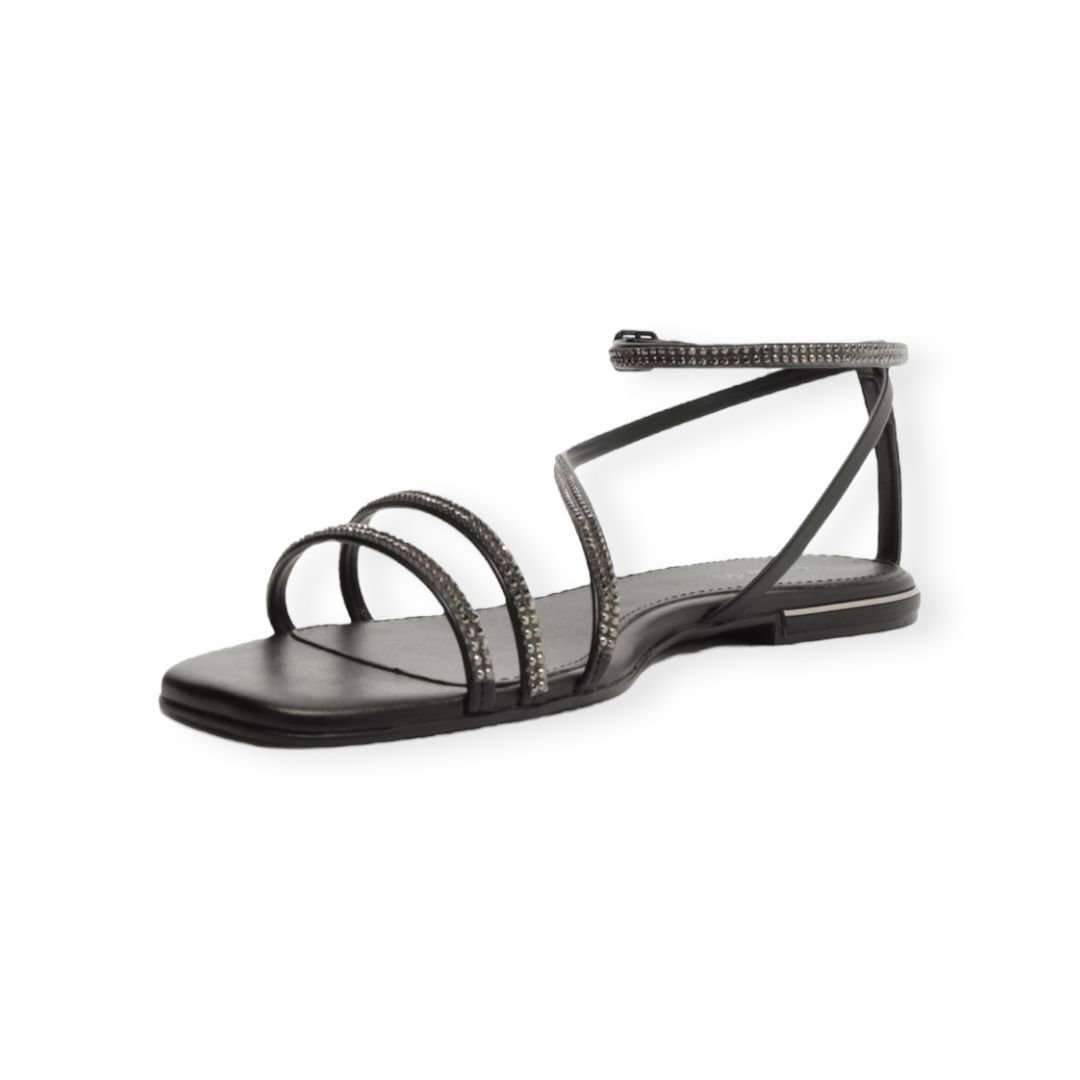 Sandalia Rasteira Tiras Finas Strass Anacapri Feminino Preto Preto 3