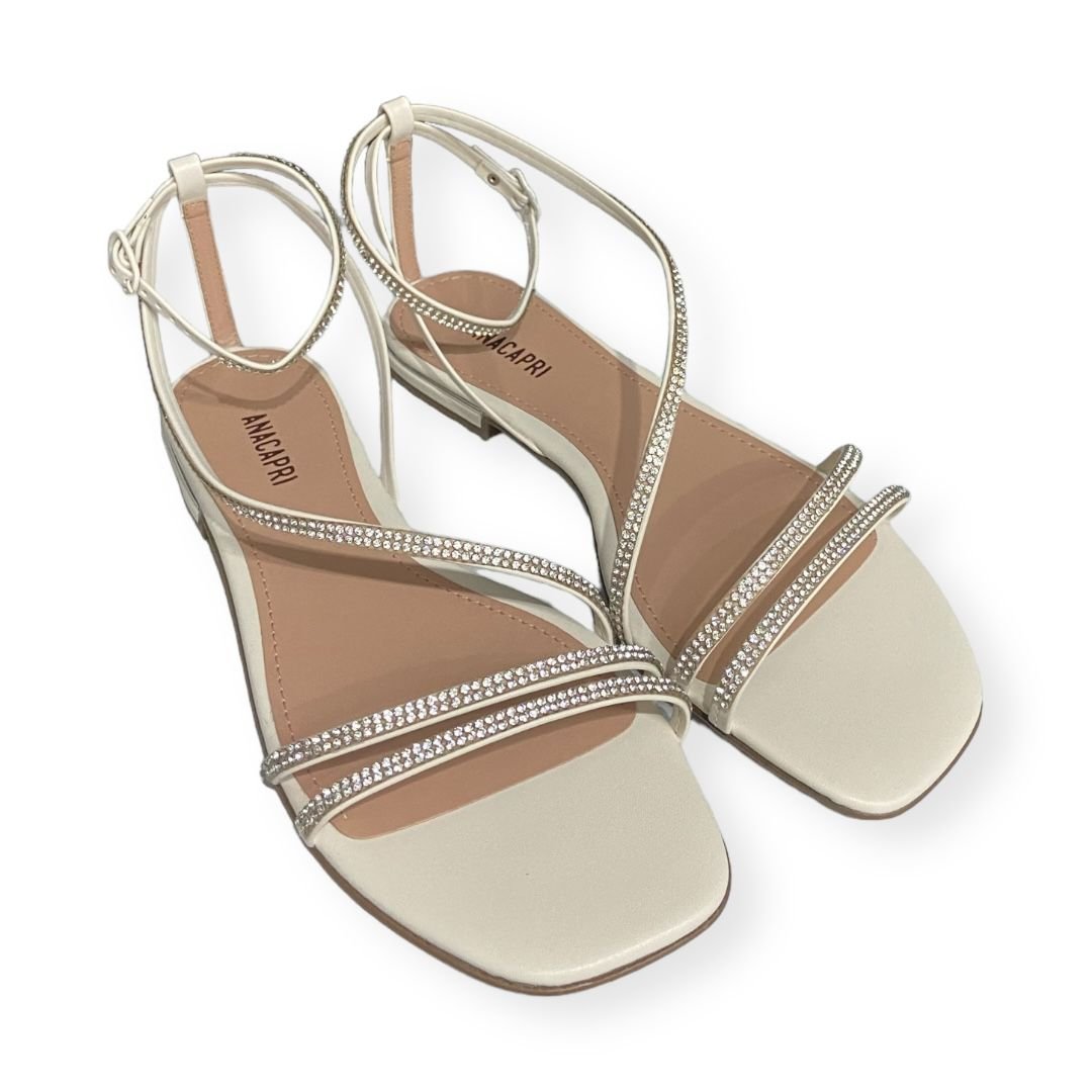 Sandalia Rasteira Tiras Finas Strass Anacapri Feminino Branco Branco 2