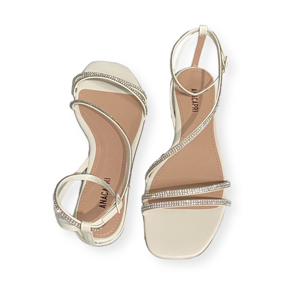 Sandalia Rasteira Tiras Finas Strass Anacapri Feminino Branco Branco 3