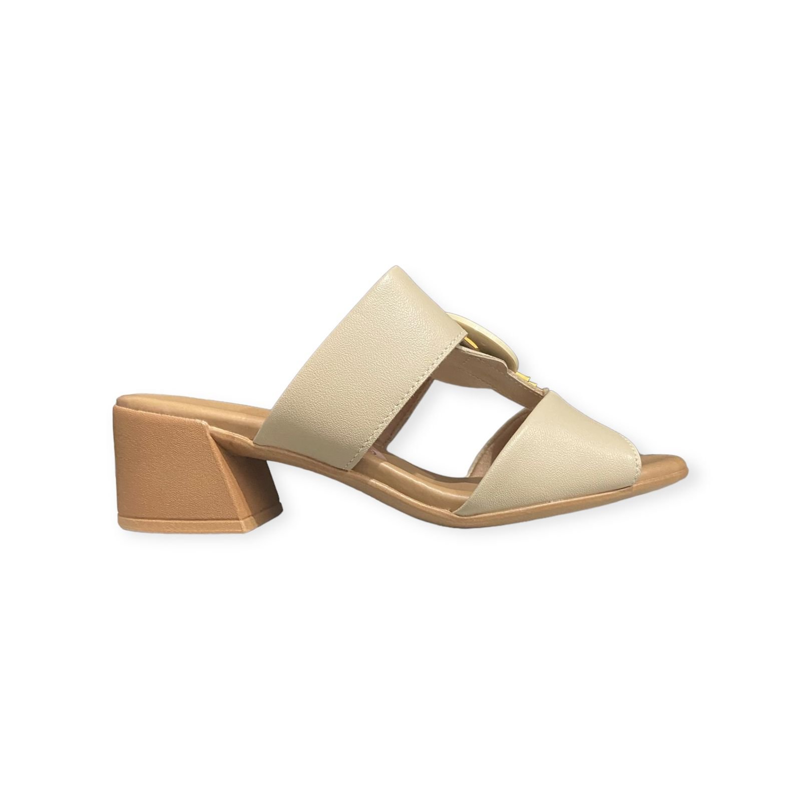 Tamanco Salto Bloco Couro Usaflex Feminino Creme