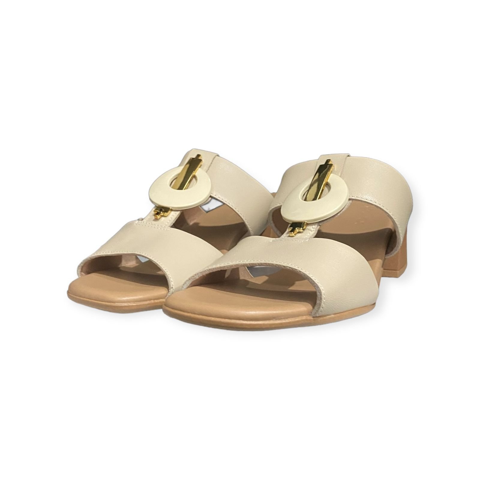 Tamanco Salto Bloco Couro Usaflex Feminino Creme Bege 4