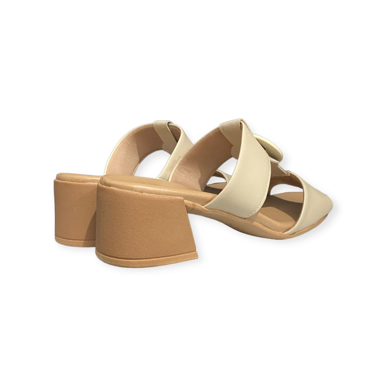 Tamanco Salto Bloco Couro Usaflex Feminino Creme Bege 5