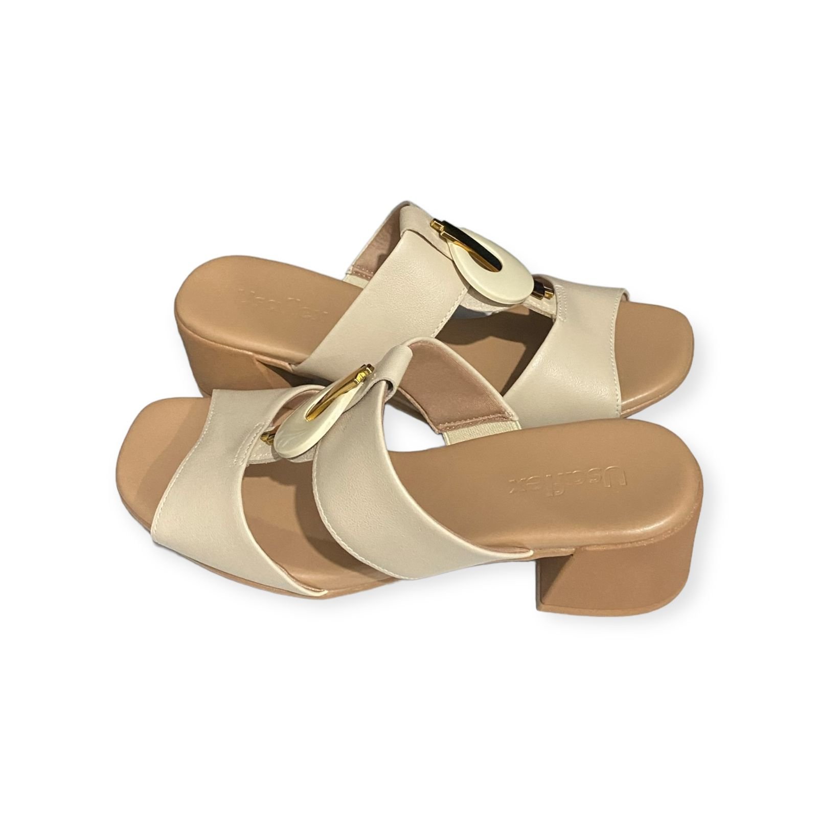 Tamanco Salto Bloco Couro Usaflex Feminino Creme Bege 3